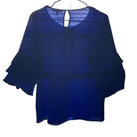 Faith and Joy Royal Blue Ruffled Sleeve Blouse Medium - Picture 2 of 2